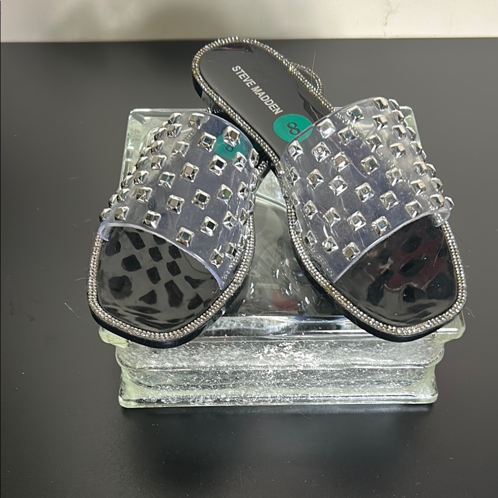 Steve Madden New Black and Silver Slide Sandals - Picture 2 of 7